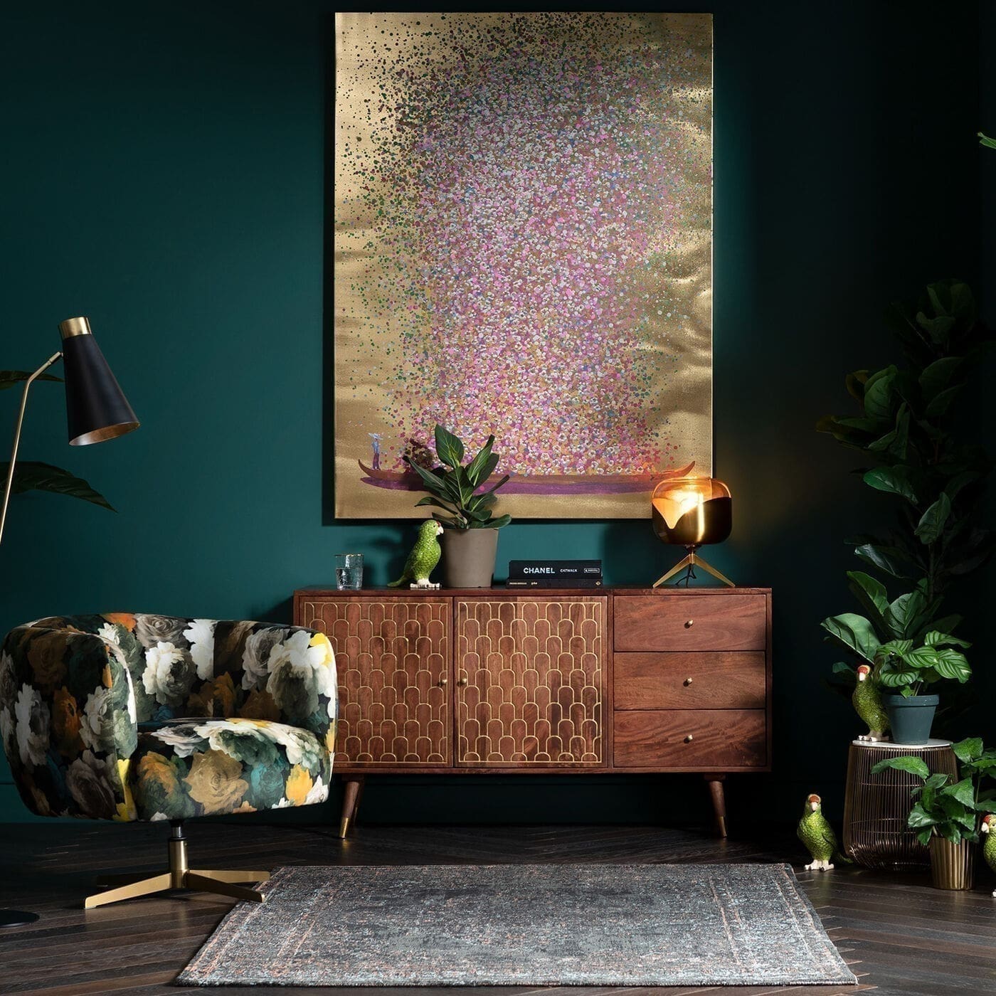 Schilderij Canvas Flower Boat Gold Pink 120x160cm Kare Design Schilderij 65737