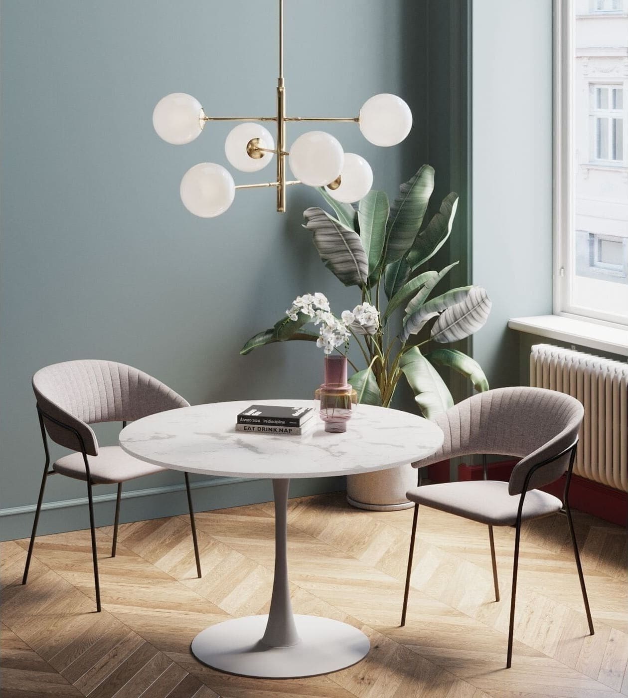 Tafel Veneto Marble White Ø110cm Kare Design Eettafel 86017