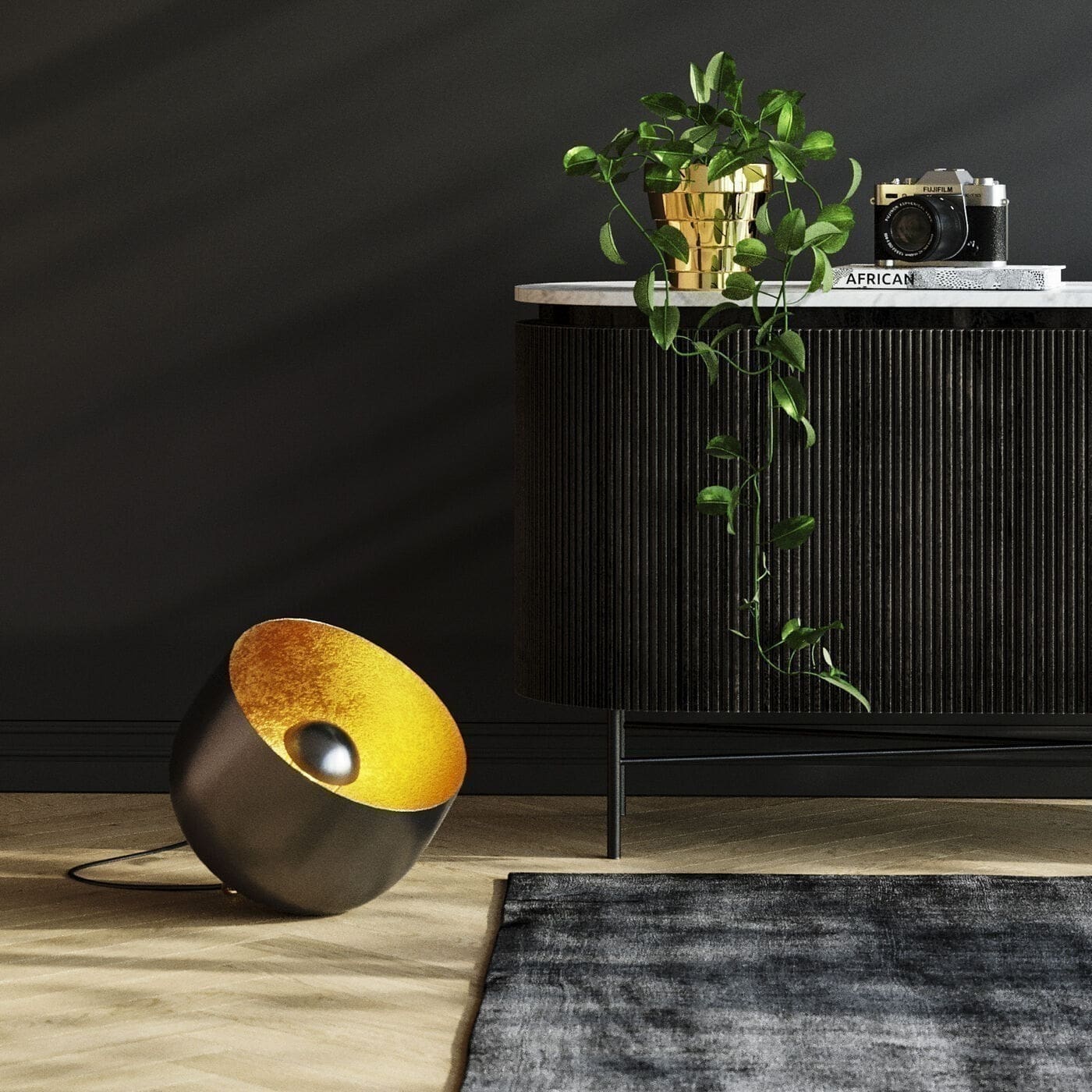 Vloerlamp Apollon Smooth Graphite Ø35cm Kare Design Vloerlamp 54282
