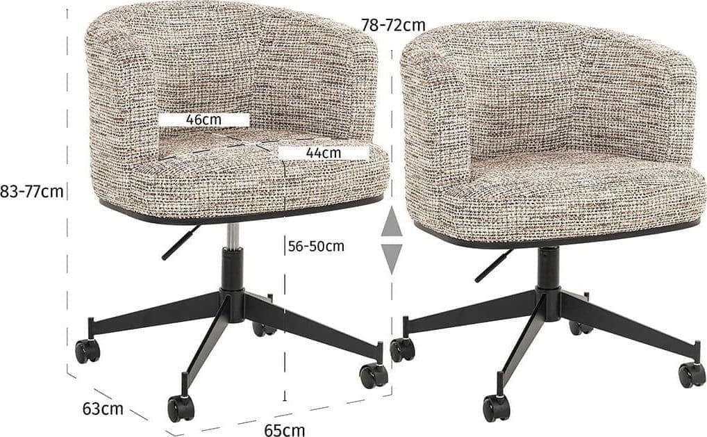 Richmond Interiors Draaistoel Rochenne met wielen trendy nature Eetkamerstoel
