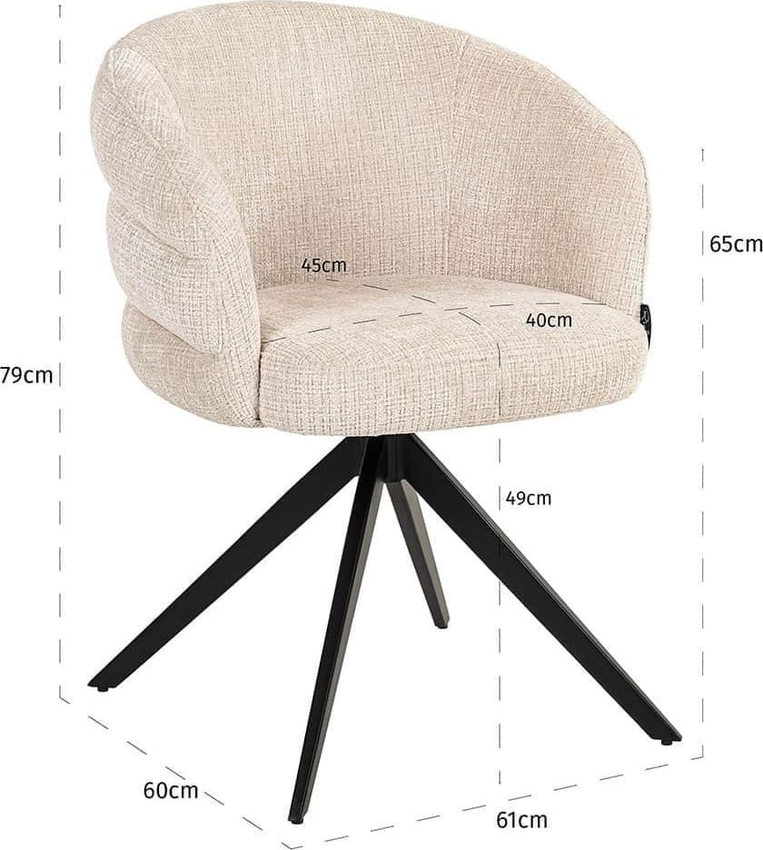 Richmond Interiors Draaistoel Serenity beige chenille Beige Eetkamerstoel