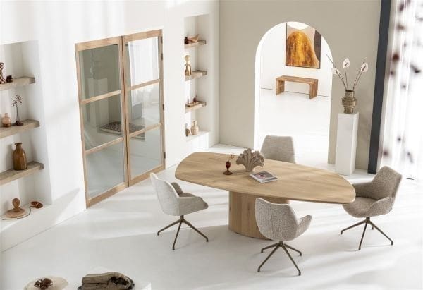 Xooon Mats armstoel aluminium frame 4-poots - draaibaar rough off black - stof Luton - creme Beige|Wit Armstoel