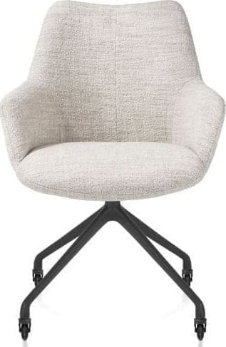 Xooon Mats armstoel aluminium frame wielen rough off black - stof Luton - creme Beige|Wit Armstoel