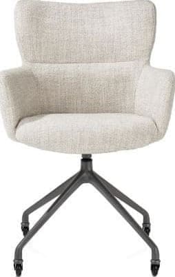 Xooon Sage armstoel + wielen - alu frame in graphiet - stof Luton - creme Beige|Wit Armstoel