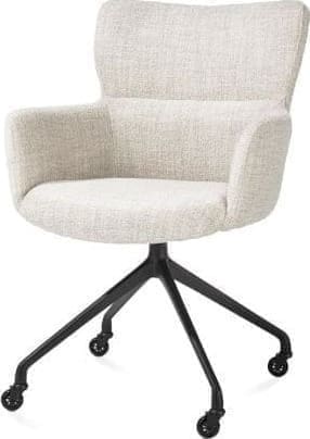 Xooon Sage armstoel + wielen - alu frame in rough off black - stof Luton - creme Beige|Wit Armstoel