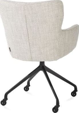 Xooon Sage armstoel + wielen - alu frame in rough off black - stof Luton - creme Beige|Wit Armstoel