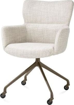 Xooon Sage armstoel + wielen - alu frame in steelbrown - stof Luton - creme Beige|Wit Armstoel