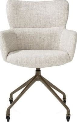 Xooon Sage armstoel + wielen - alu frame in steelbrown - stof Luton - creme Beige|Wit Armstoel