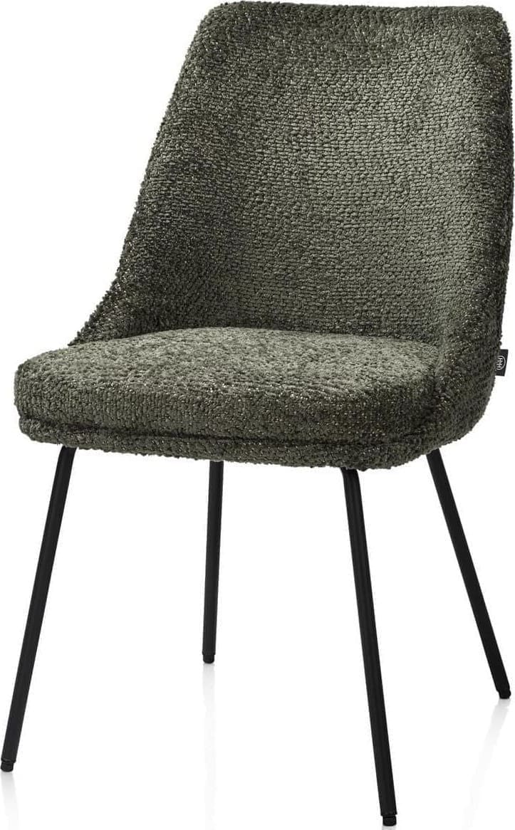 Henders & Hazel Isaac eetkamerstoel - 4-pootjes - rough off black - stof Derby - groen Groen Eetkamerstoel
