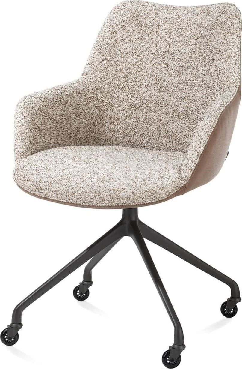 Xooon Mats armstoel aluminium frame wielen rough off black - combi Pala cognac + Luton koper Cognac Armstoel