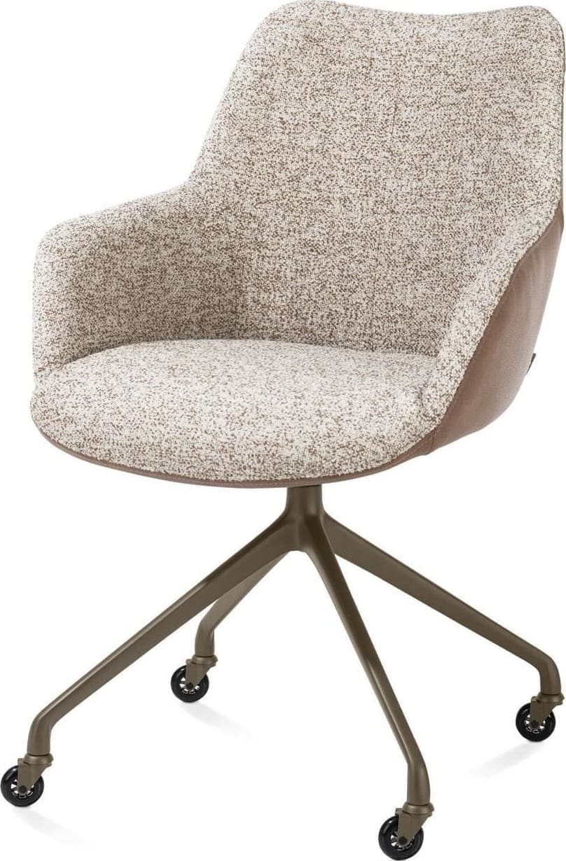 Xooon Mats armstoel aluminium frame wielen steelbrown - combi Pala cognac + Luton koper Cognac Armstoel