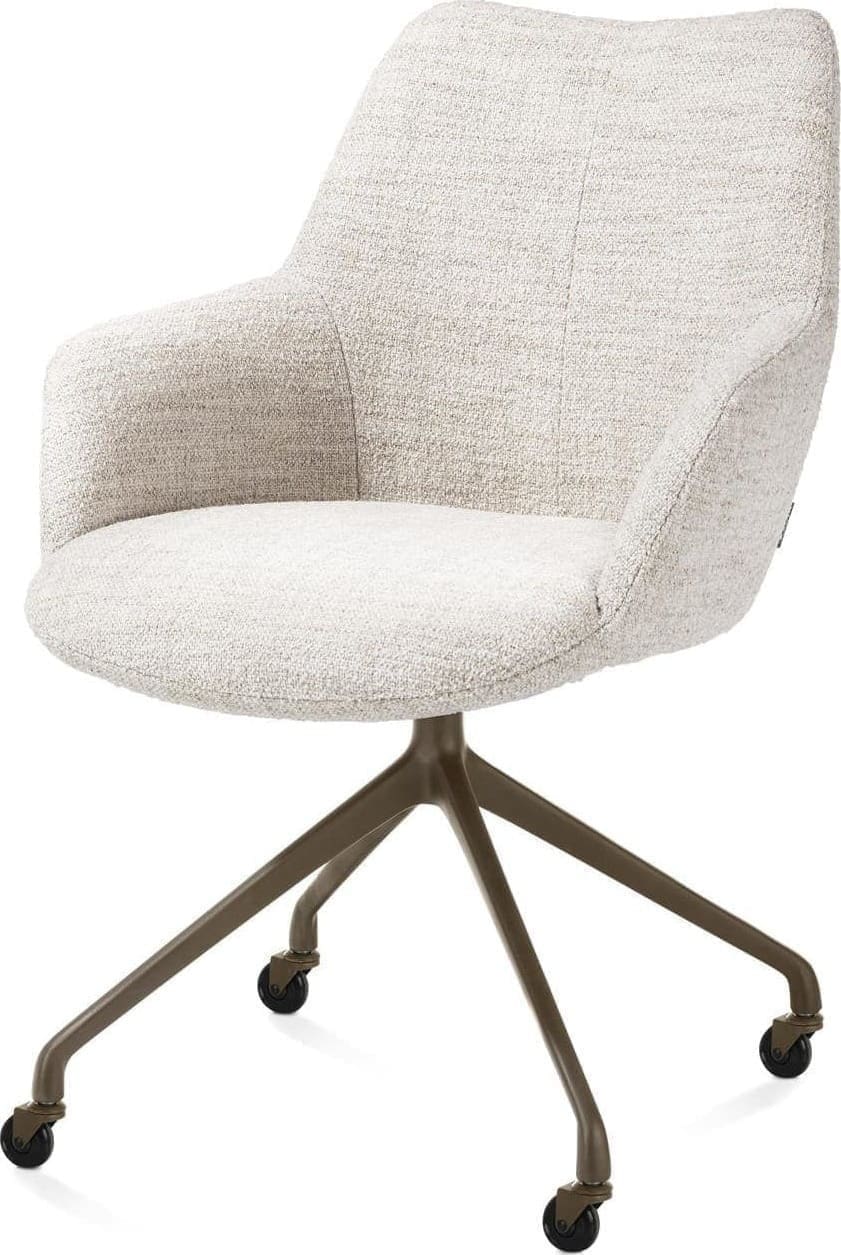 Xooon Mats armstoel aluminium frame wielen steelbrown - stof Luton - creme Beige|Wit Armstoel