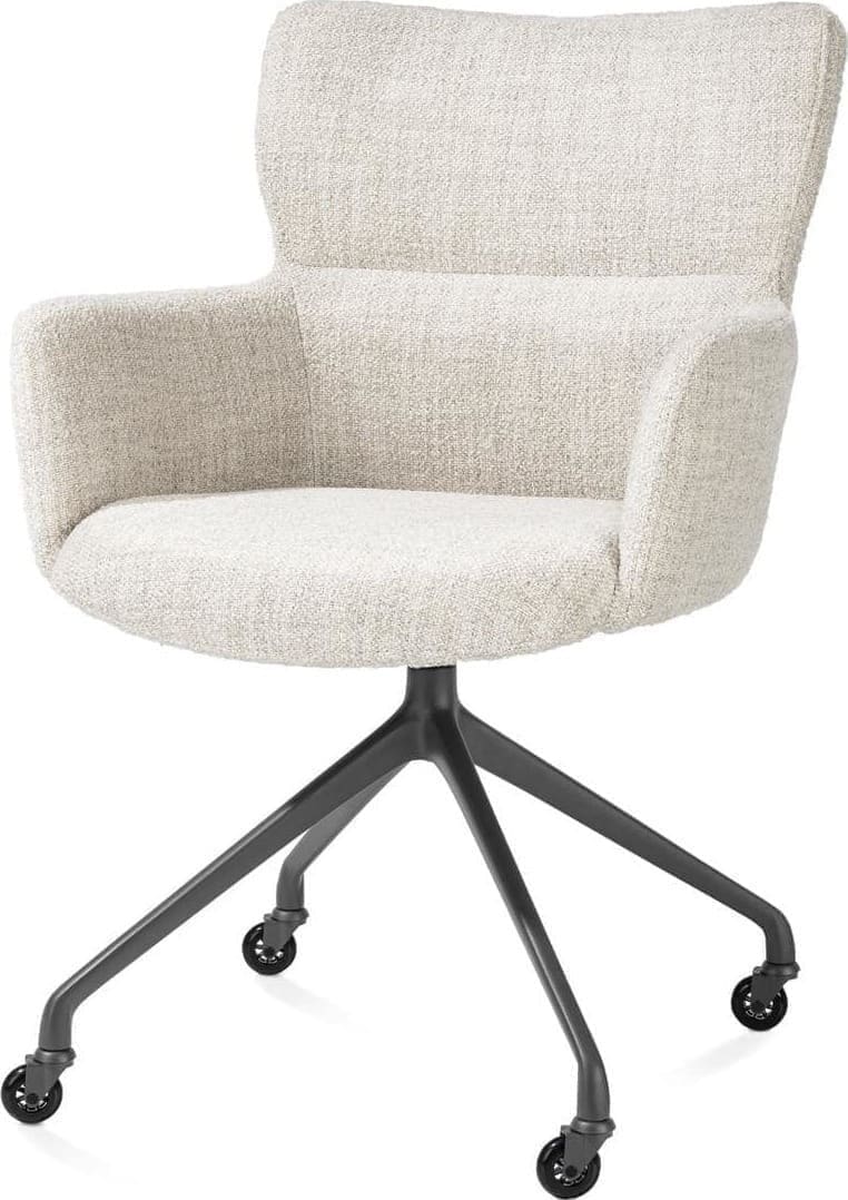 Xooon Sage armstoel + wielen - alu frame in graphiet - stof Luton - creme Beige|Wit Armstoel
