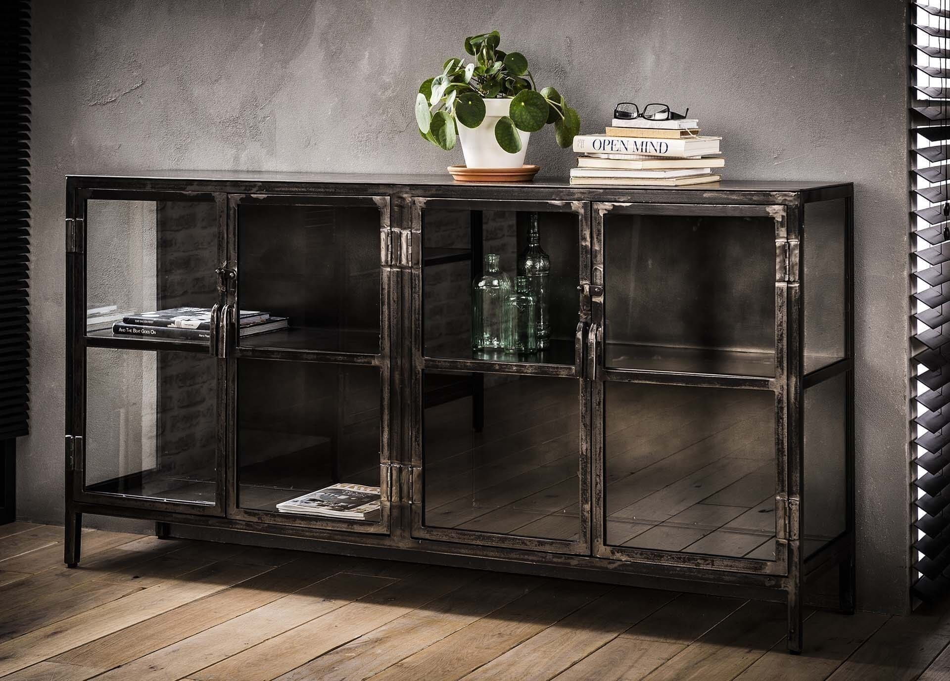 Dressoir Rift Metal 4 Deuren - Gunmetal Bullcraft Dressoir 5861/44G