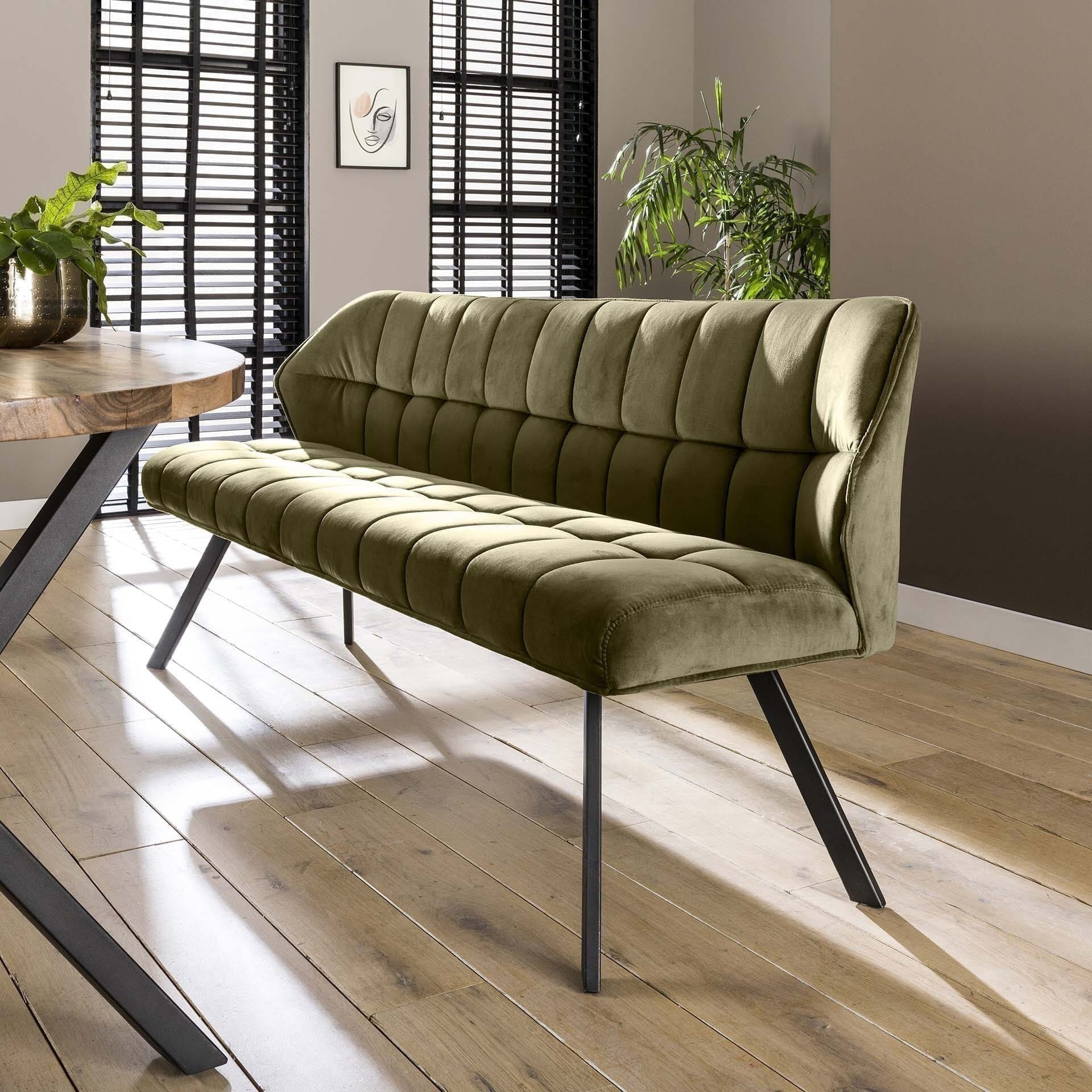 Eetkamerbank Raster - Velours Groen Bullcraft Eetkamerbank 4955/72V