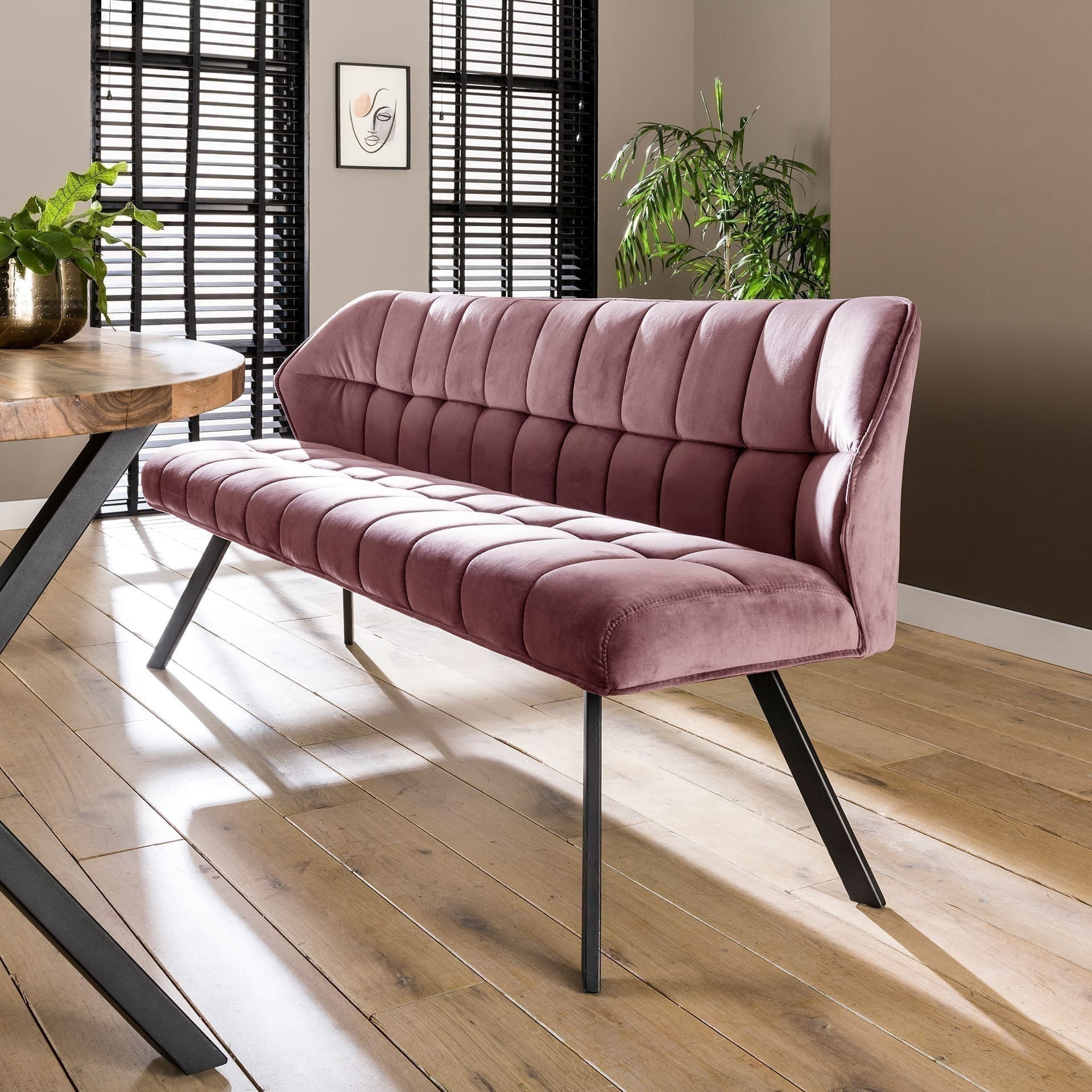 Eetkamerbank Raster - Velours Roze Bullcraft Eetkamerbank 4955/70V