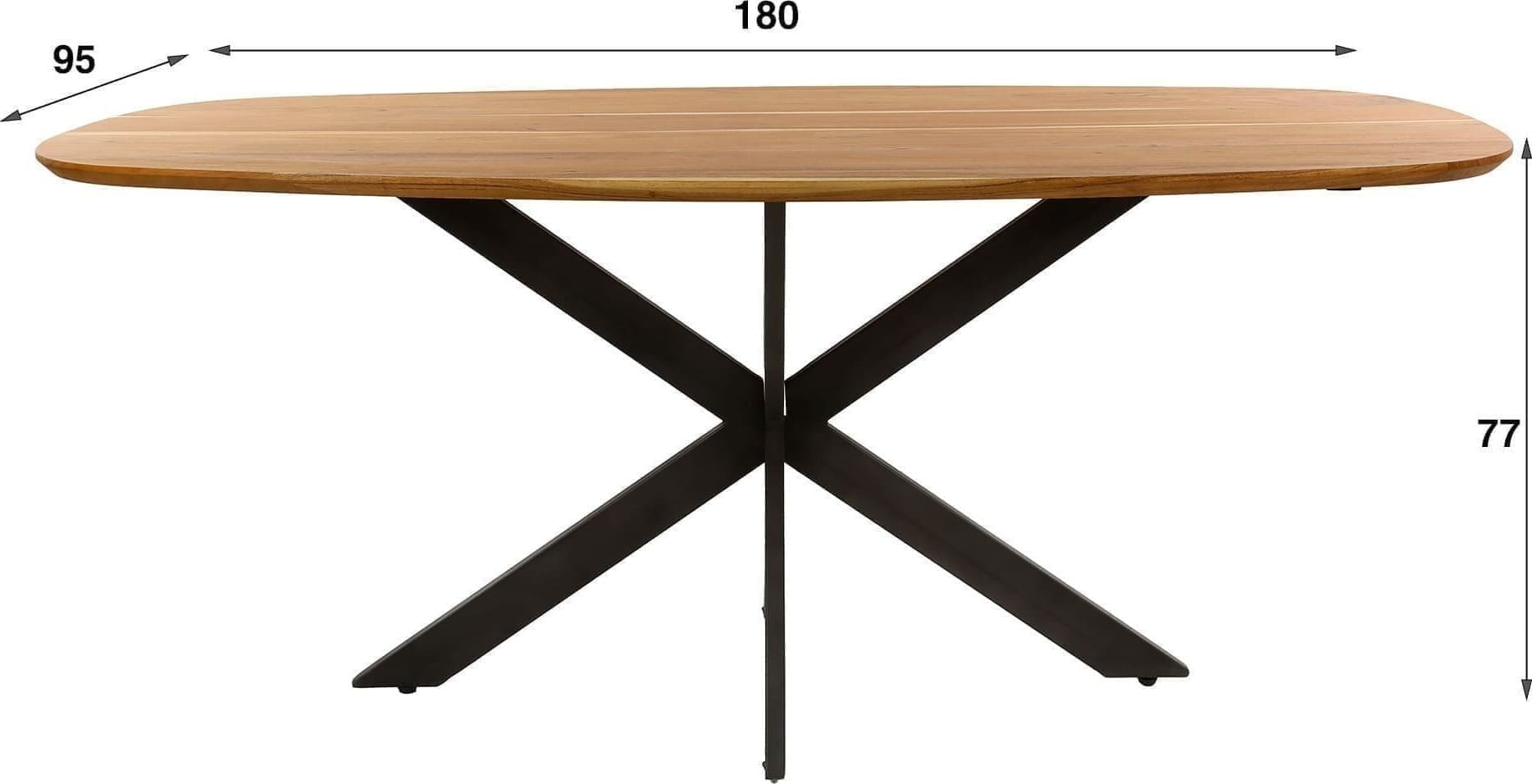 Eetkamertafel 180 Arhus Solid - Massief Acacia Bullcraft Eettafel 2975/15