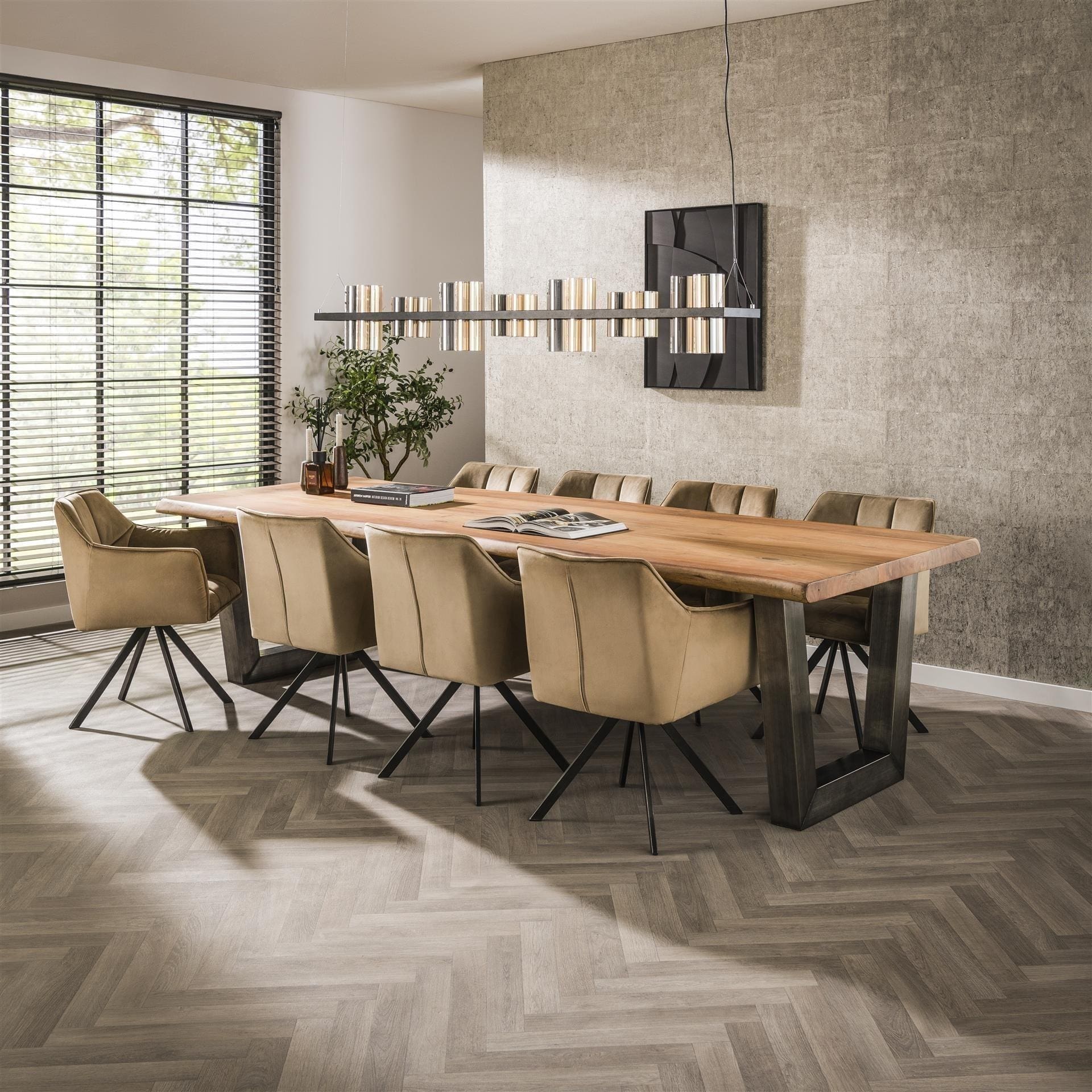 Eetkamertafel 300 Stam 60mm Zwart RVS - Massief Acacia Bullcraft Eettafel 2035/15