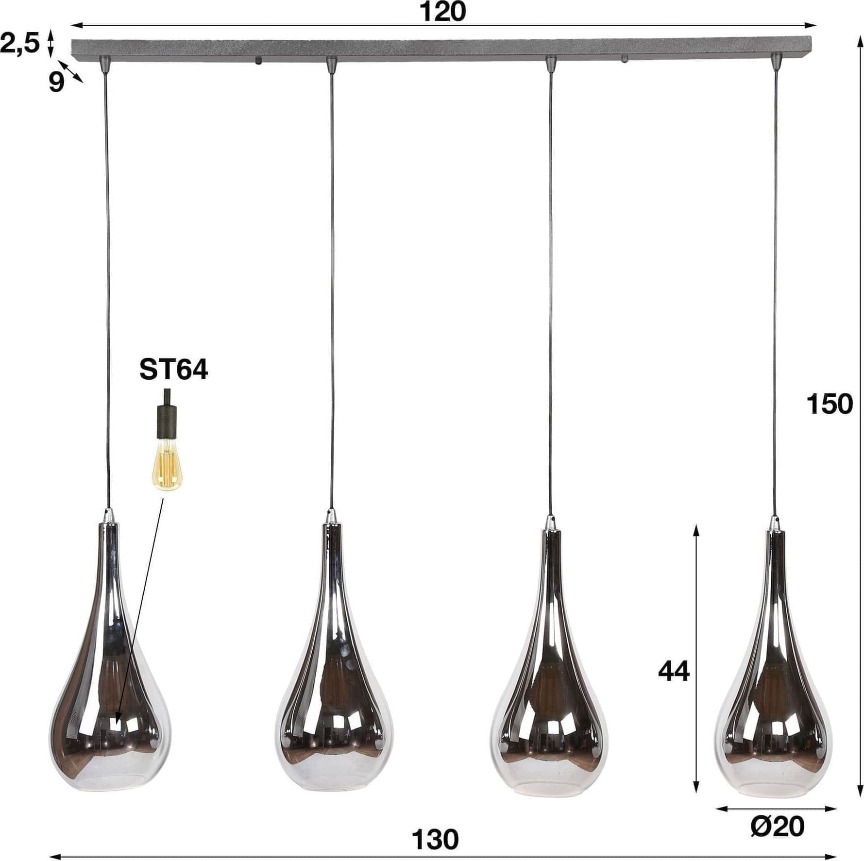 Hanglamp 4L Silver Drop Glass - Chroom Glas Bullcraft Hanglamp 8308/39C