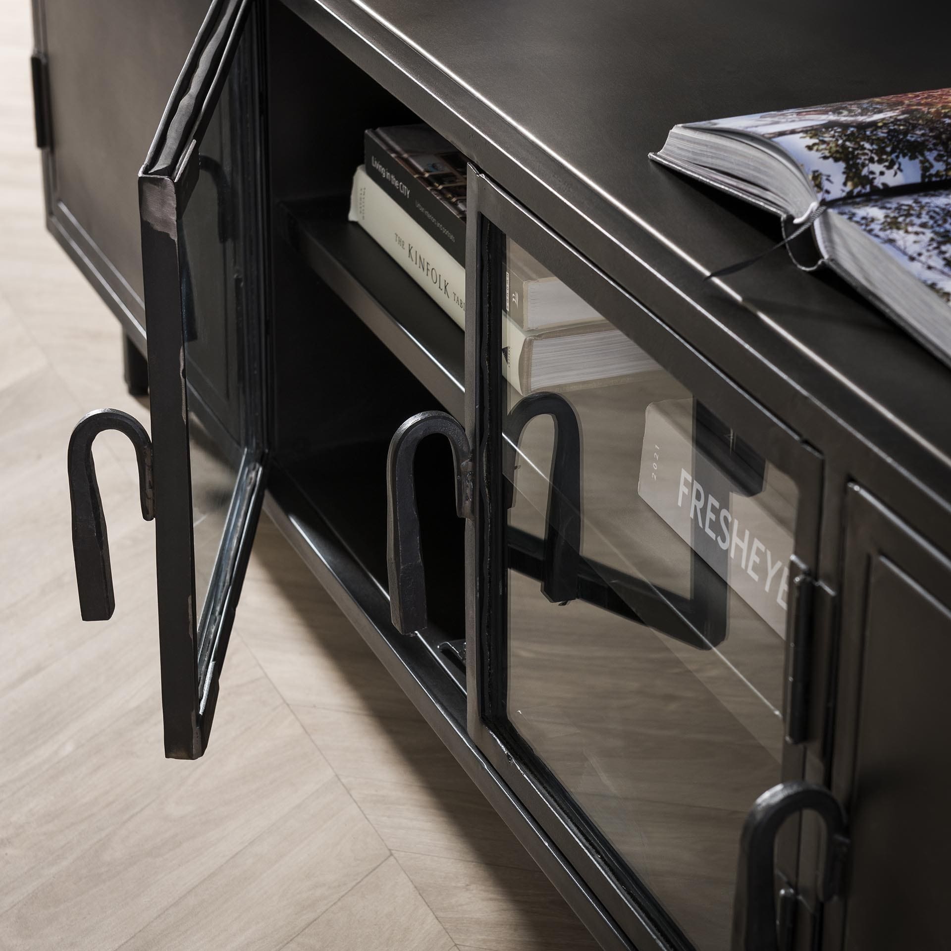 TV-meubel 180cm Rift Metal - Gunmetal Bullcraft Tv-meubel|Tv-dressoir 5864/44G