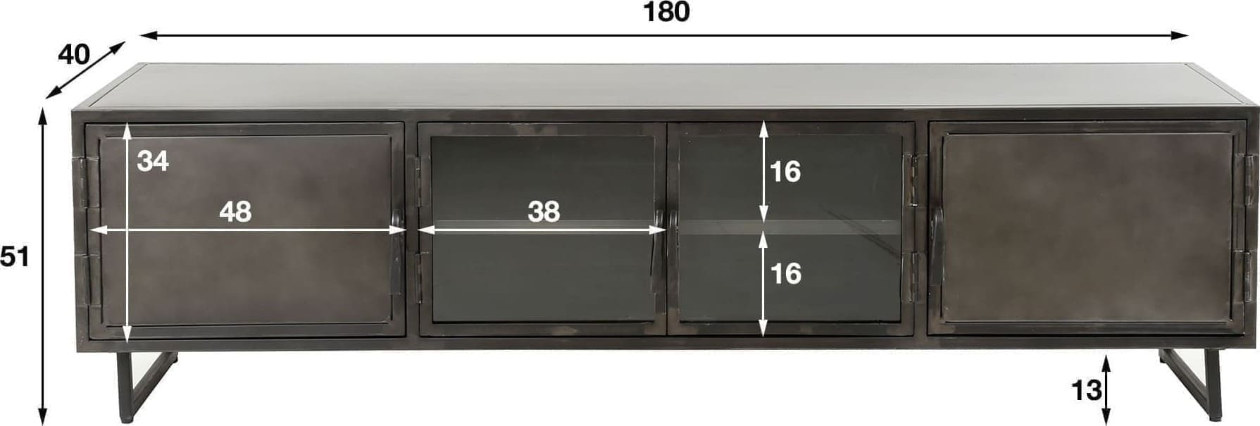 TV-meubel 180cm Rift Metal - Gunmetal Bullcraft Tv-meubel|Tv-dressoir 5864/44G