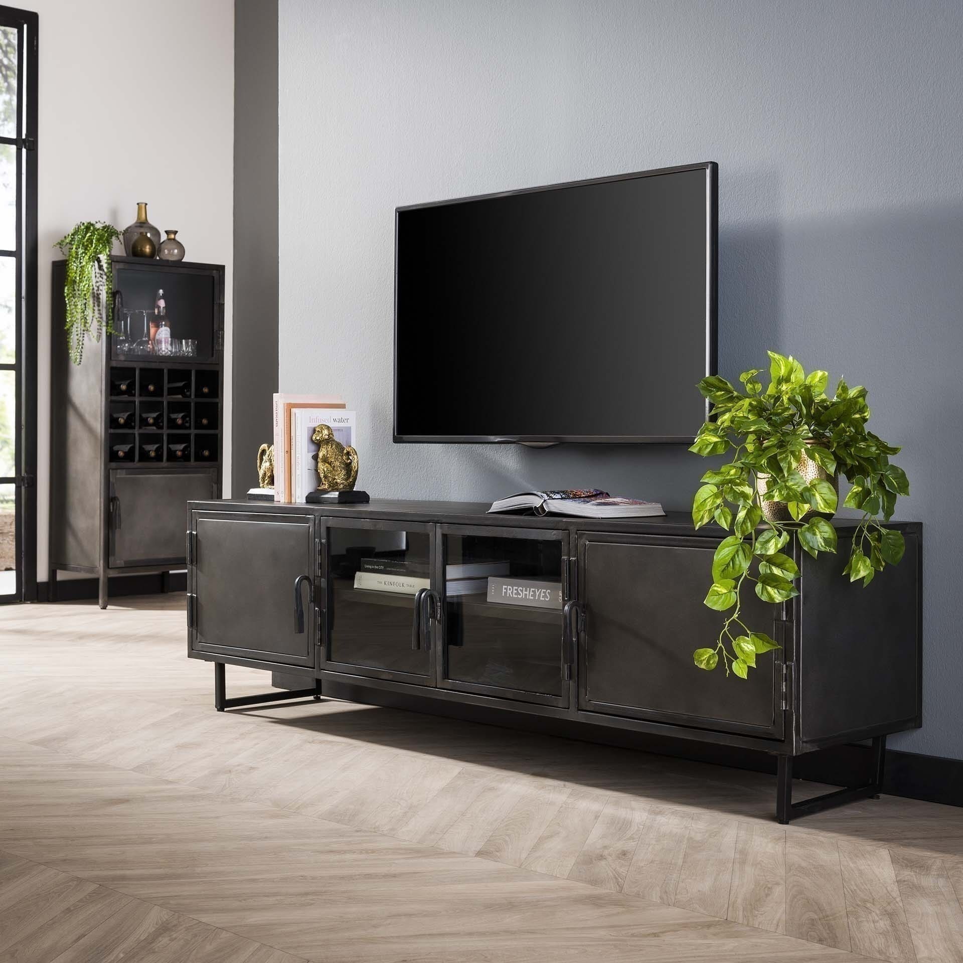 TV-meubel 180cm Rift Metal - Gunmetal Bullcraft Tv-meubel|Tv-dressoir 5864/44G