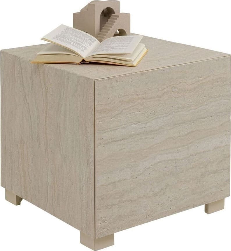 Bijzettafel Travertino Drawer 45x45cm Kare Design Bijzettafel 71052
