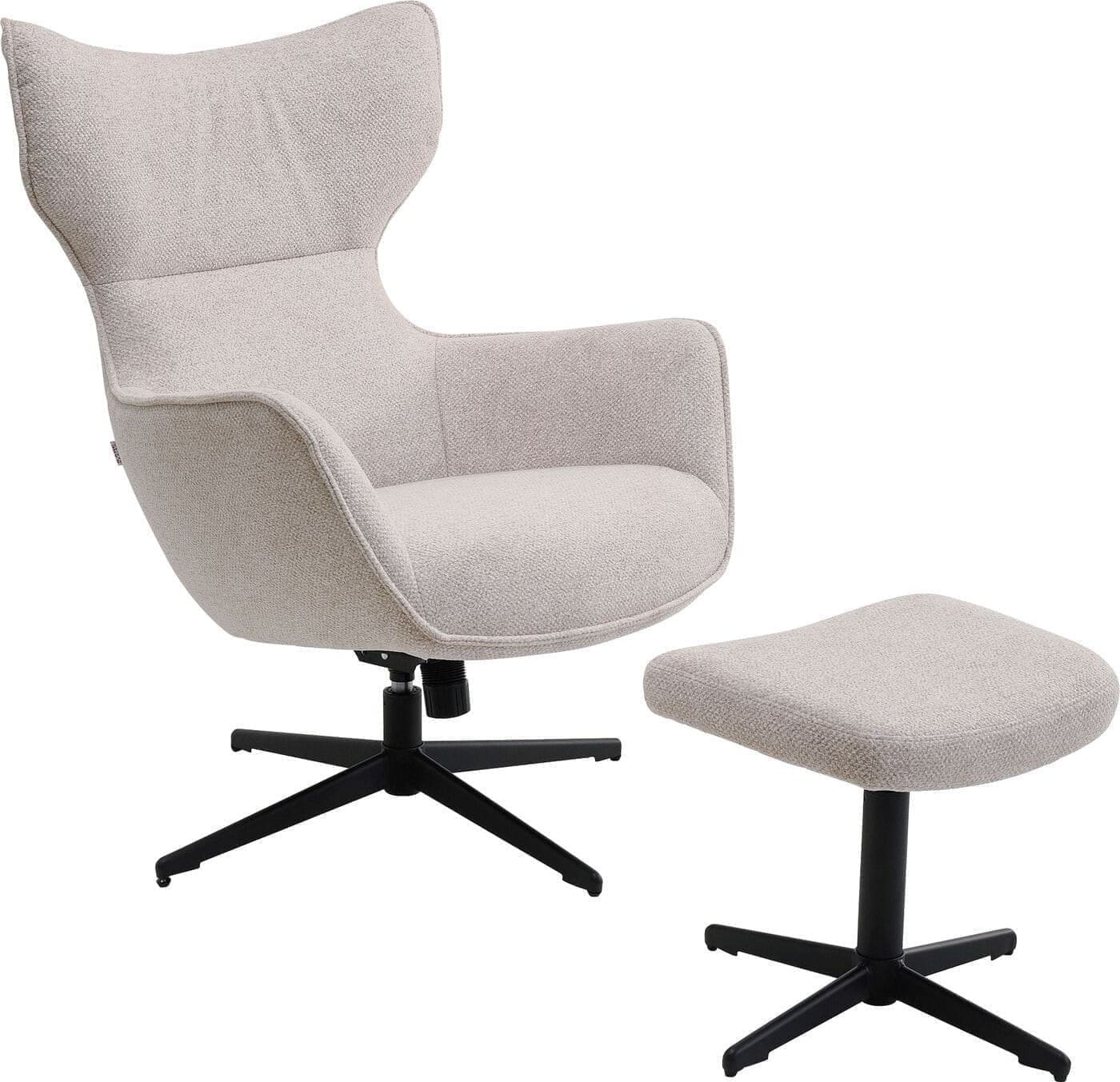 Draaistoel Met Arm + Hocker Jules Beige Kare Design Armstoel 70821