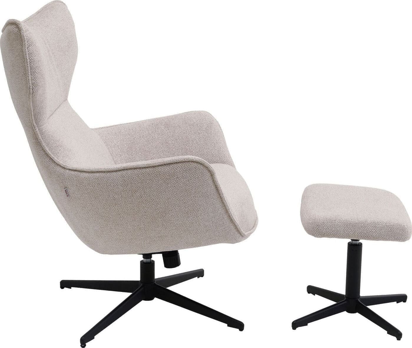 Draaistoel Met Arm + Hocker Jules Beige Kare Design Armstoel 70821