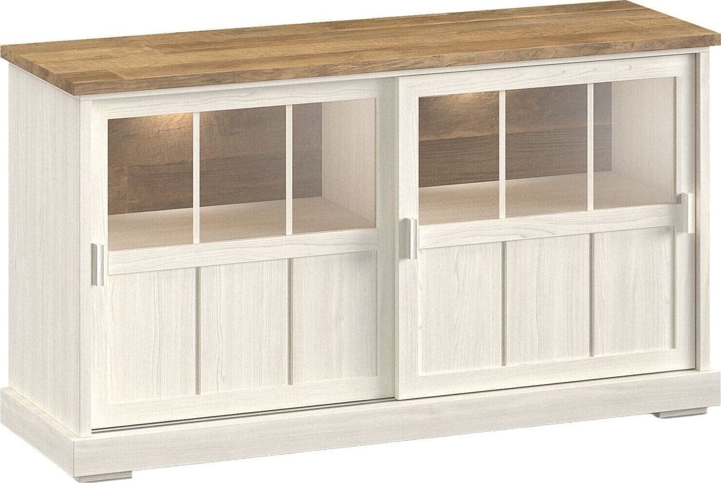 Profijt Meubel Dressoir Eldora 143 cm met 2 glazen schuifdeuren en verlichting Bruin|Naturel Dressoir