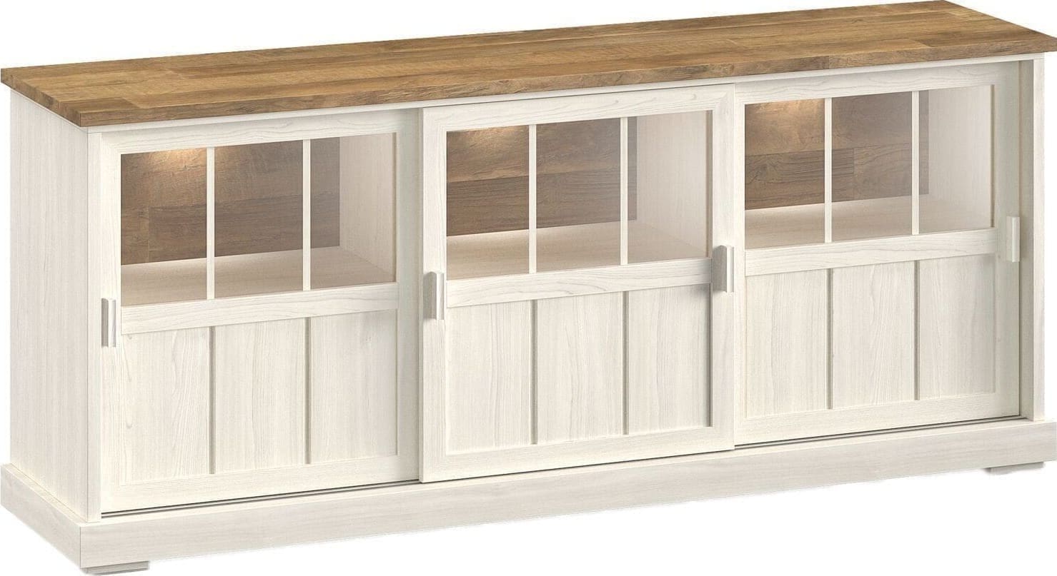 Profijt Meubel Dressoir Eldora 209 cm met 3 glazen schuifdeuren en verlichting Bruin|Naturel Dressoir