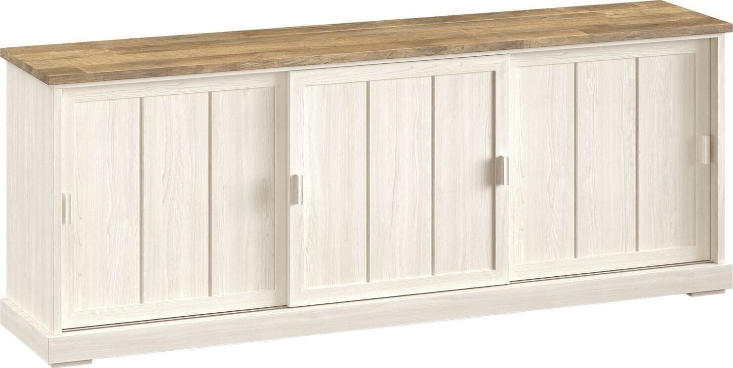 Profijt Meubel Dressoir Eldora 233 cm met 3 schuifdeuren Bruin|Naturel Dressoir