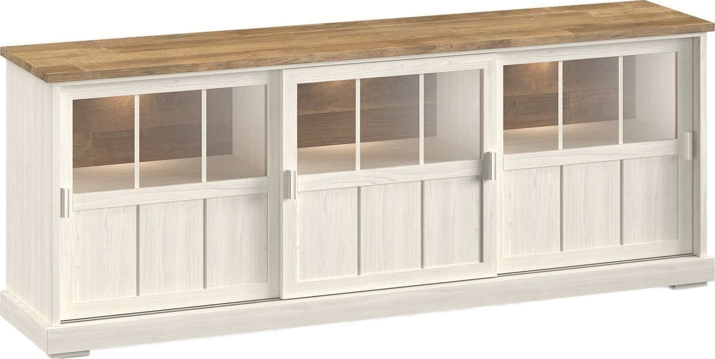 Profijt Meubel Dressoir Eldora 233 cm met 3 schuifdeuren en verlichting Bruin|Naturel Dressoir