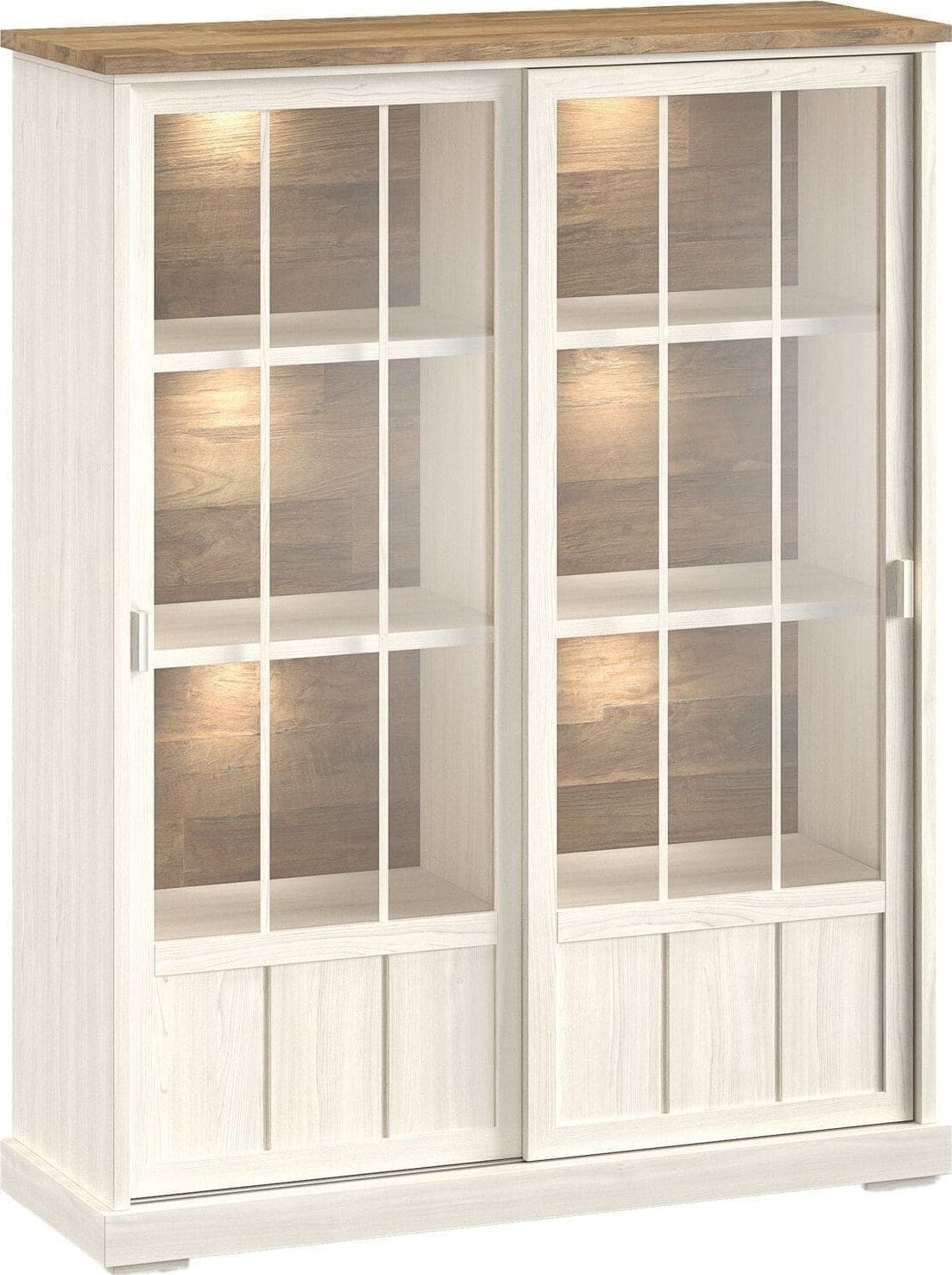 Profijt Meubel Vitrinekast Eldora 188x143x50 cm 2 glazen schuifdeuren met verlichting Bruin|Naturel Vitrinekast|Kast