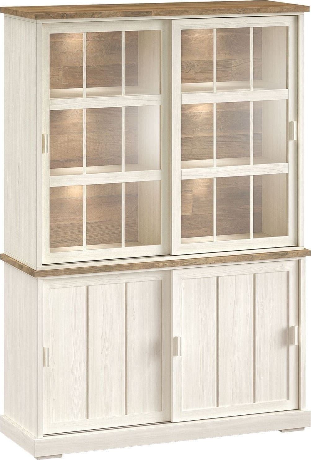 Profijt Meubel Wandkast Eldora 210x143x50 cm 2 glazen, 2 schuifdeuren en verlichting Bruin|Naturel Wandkast|Kast