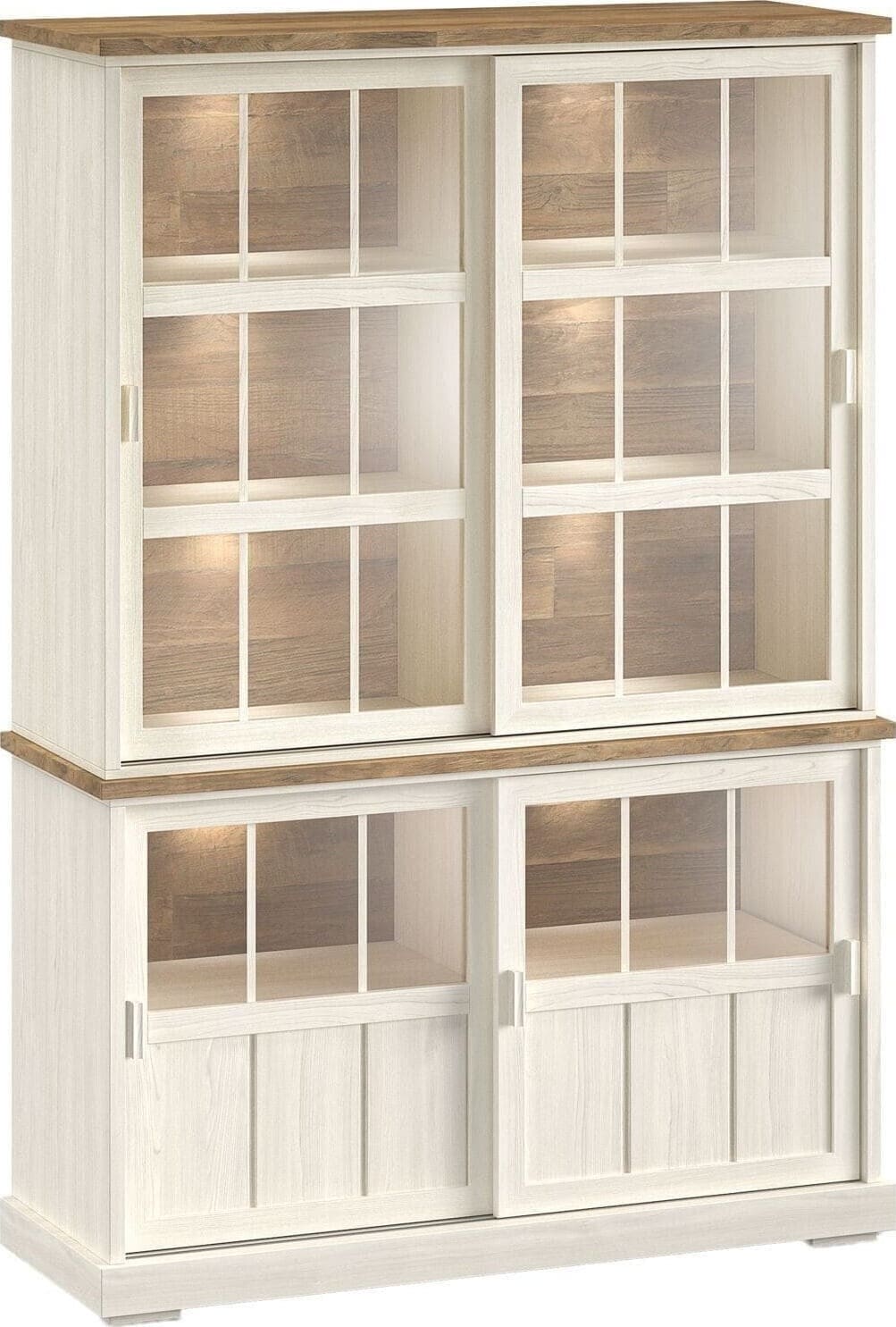 Profijt Meubel Wandkast Eldora 210x143x50 cm 4 glazen schuifdeuren en verlichting Bruin|Naturel Wandkast|Kast