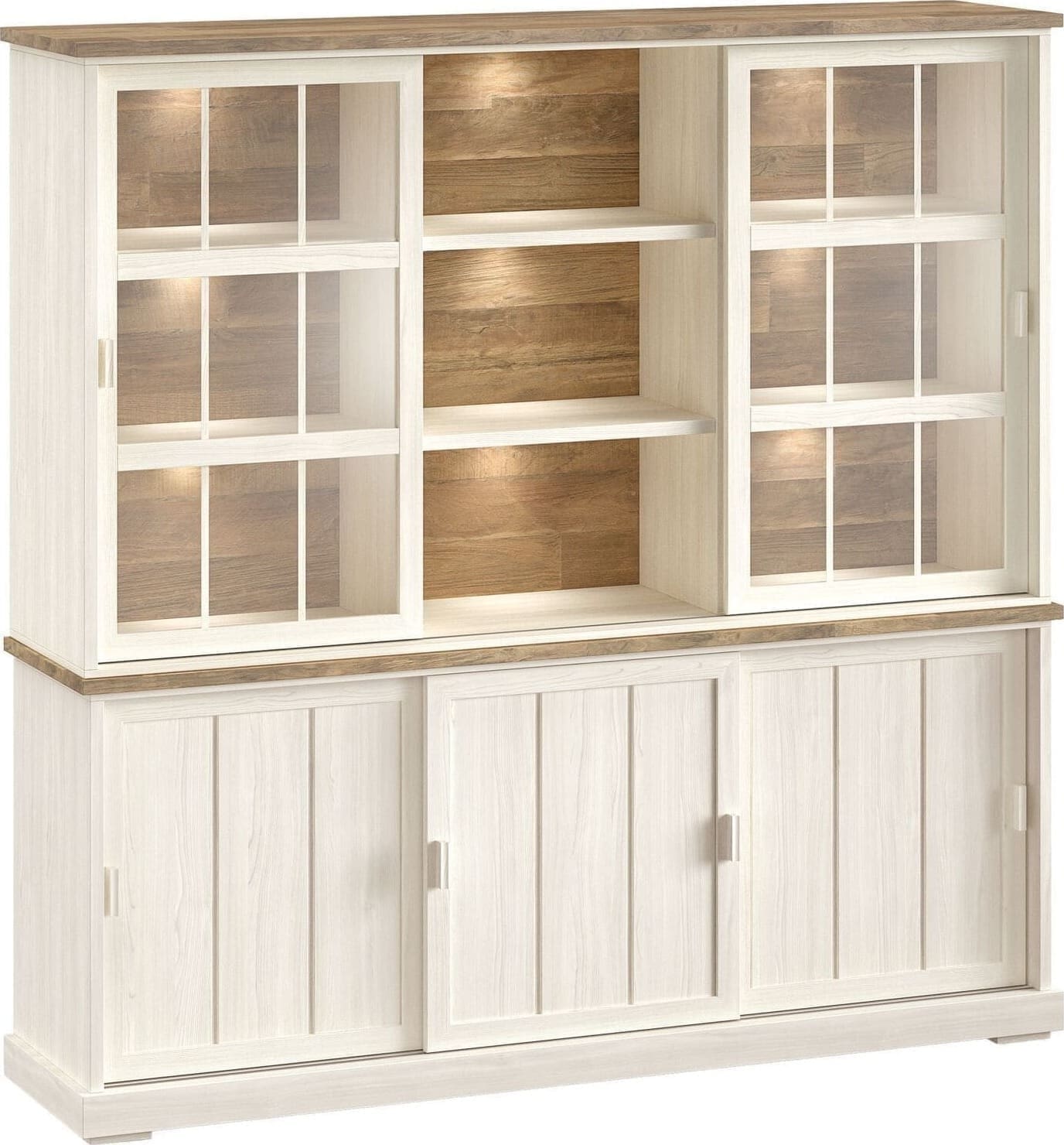 Profijt Meubel Wandkast Eldora 210x209x50 cm 2 glazen, 3 schuifdeuren en verlichting Bruin|Naturel Wandkast|Kast