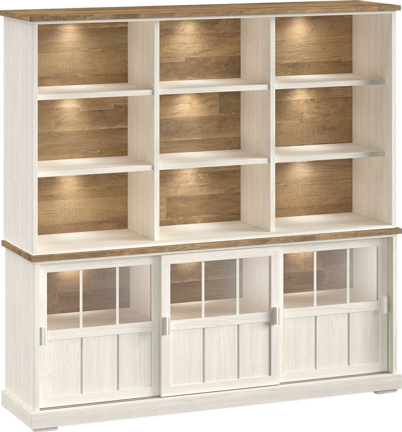 Profijt Meubel Wandkast Eldora 210x209x50 cm 3 glazen schuifdeuren en verlichting Bruin|Naturel Wandkast|Kast