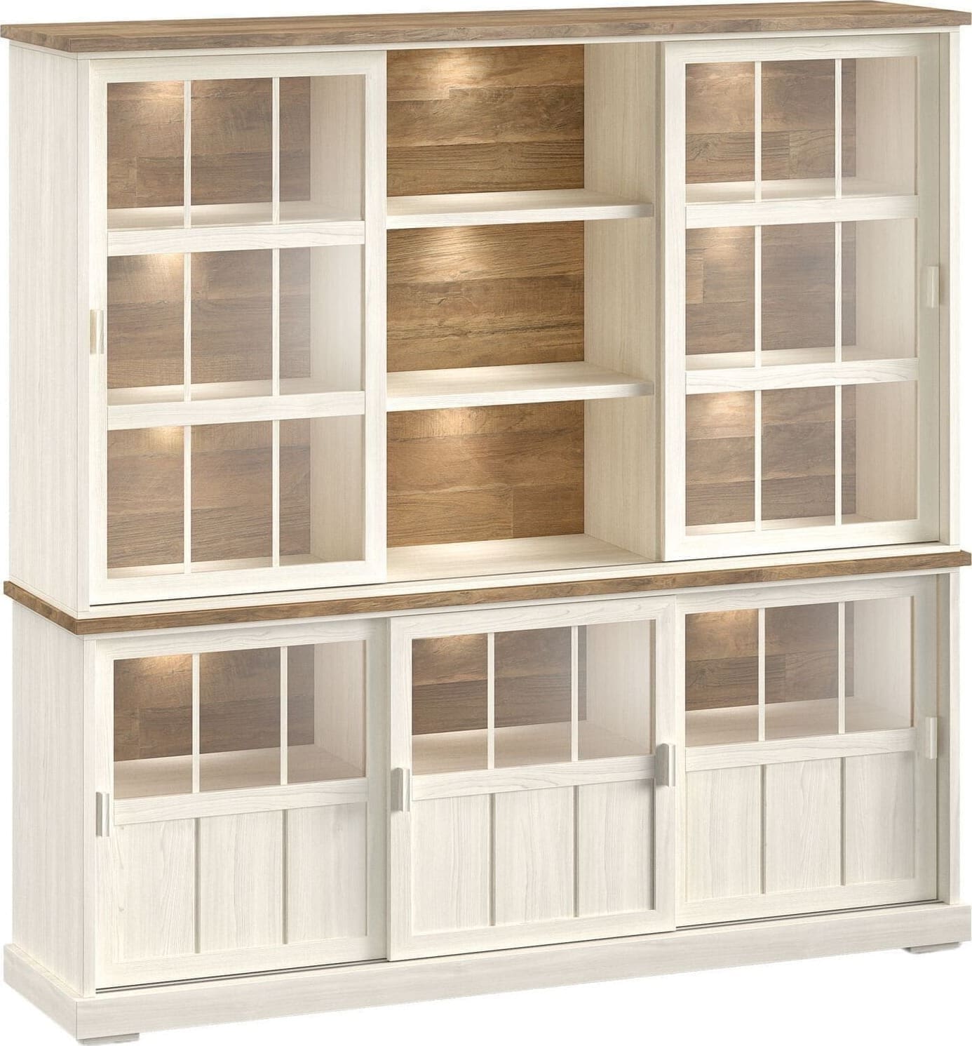 Profijt Meubel Wandkast Eldora 210x209x50 cm 5 glazen schuifdeuren en verlichting Bruin|Naturel Wandkast|Kast