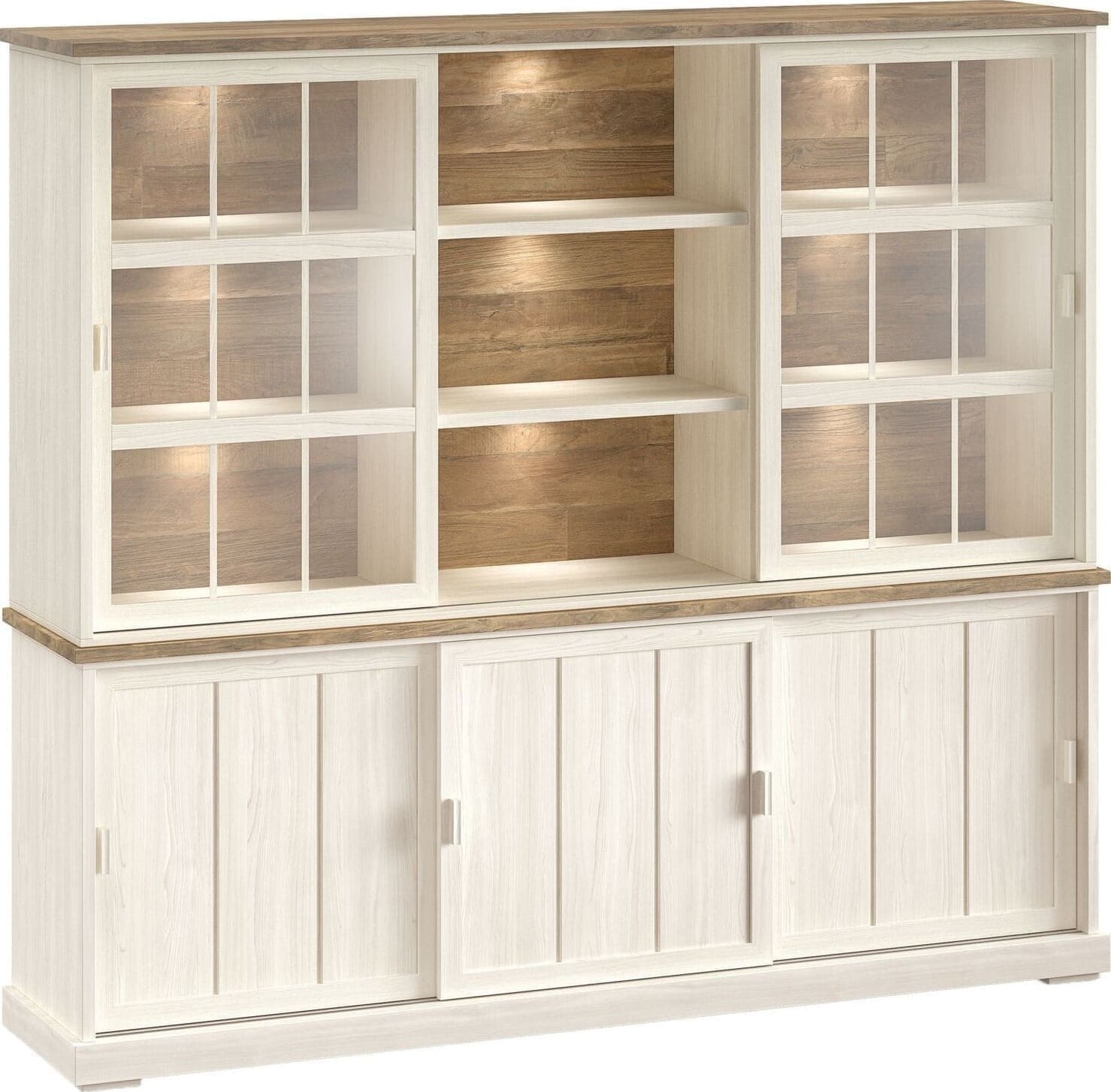 Profijt Meubel Wandkast Eldora 210x233x50 cm 2 glazen, 3 schuifdeuren en verlichting Bruin|Naturel Wandkast|Kast