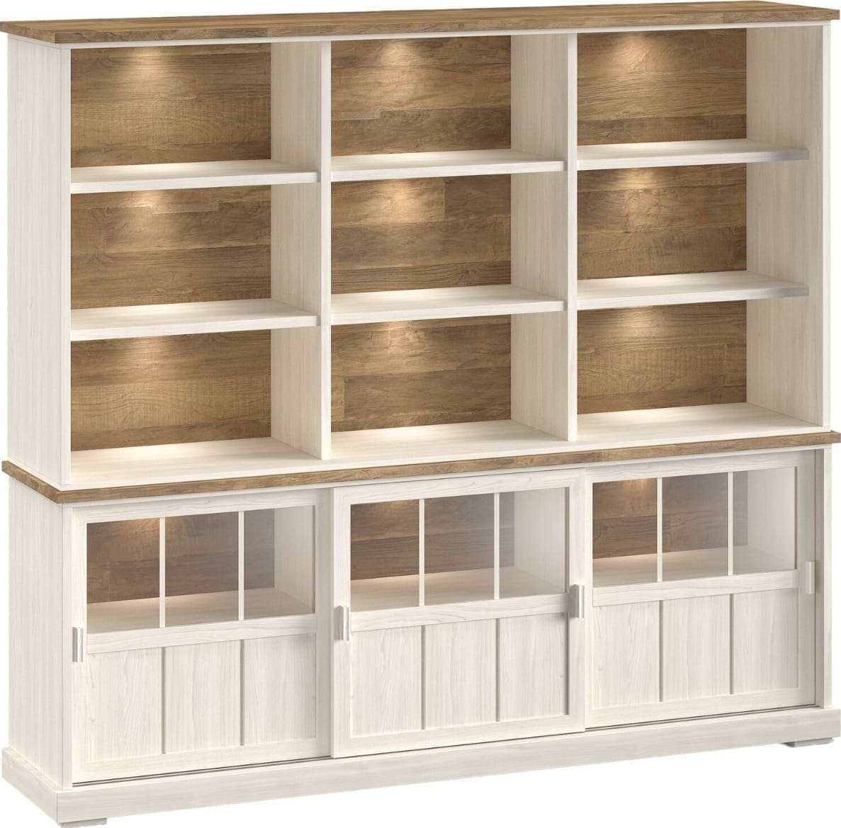 Profijt Meubel Wandkast Eldora 210x233x50 cm 3 glazen schuifdeuren en verlichting Bruin|Naturel Wandkast|Kast