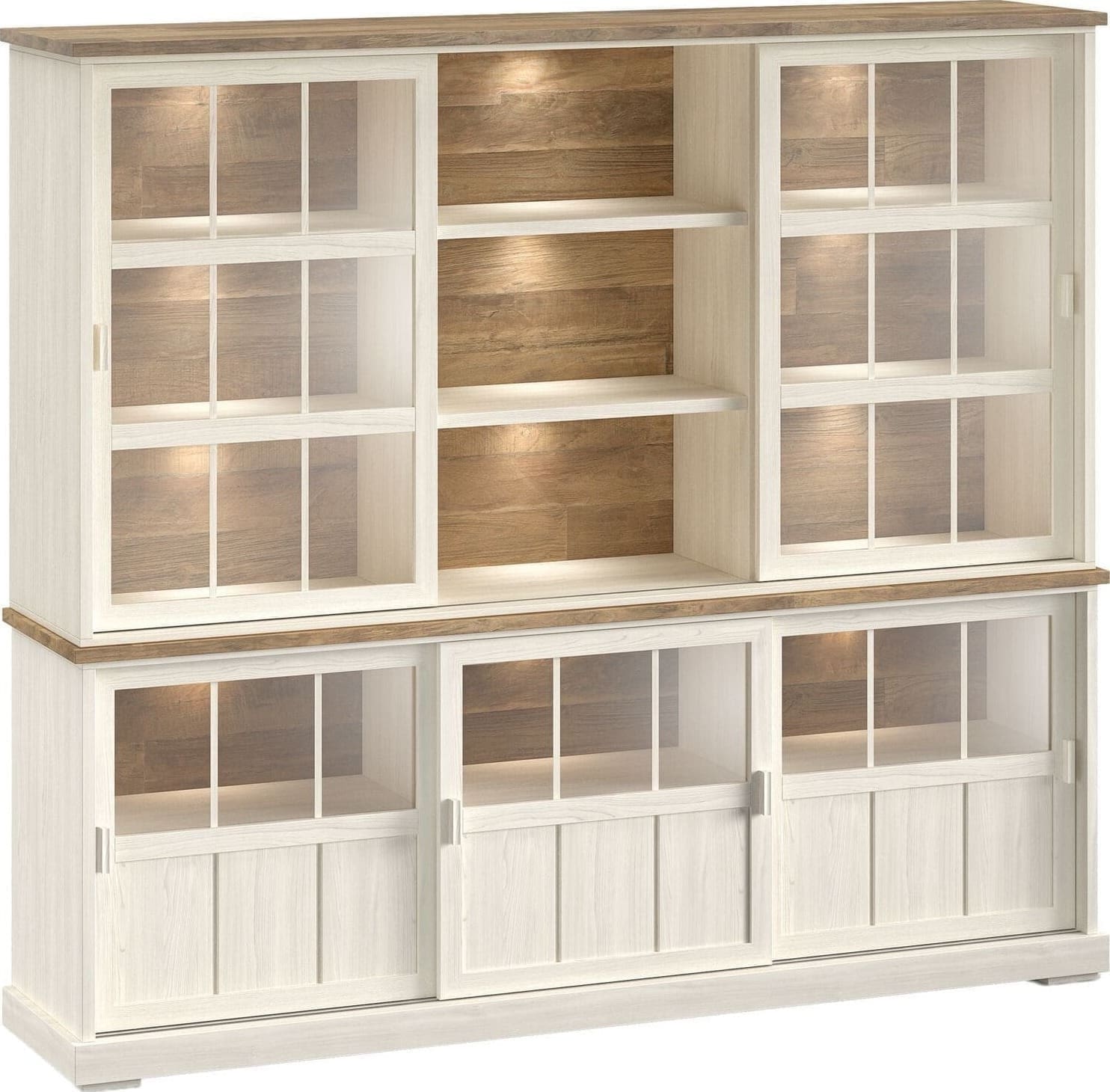 Profijt Meubel Wandkast Eldora 210x233x50 cm 5 glazen schuifdeuren en verlichting Bruin|Naturel Wandkast|Kast