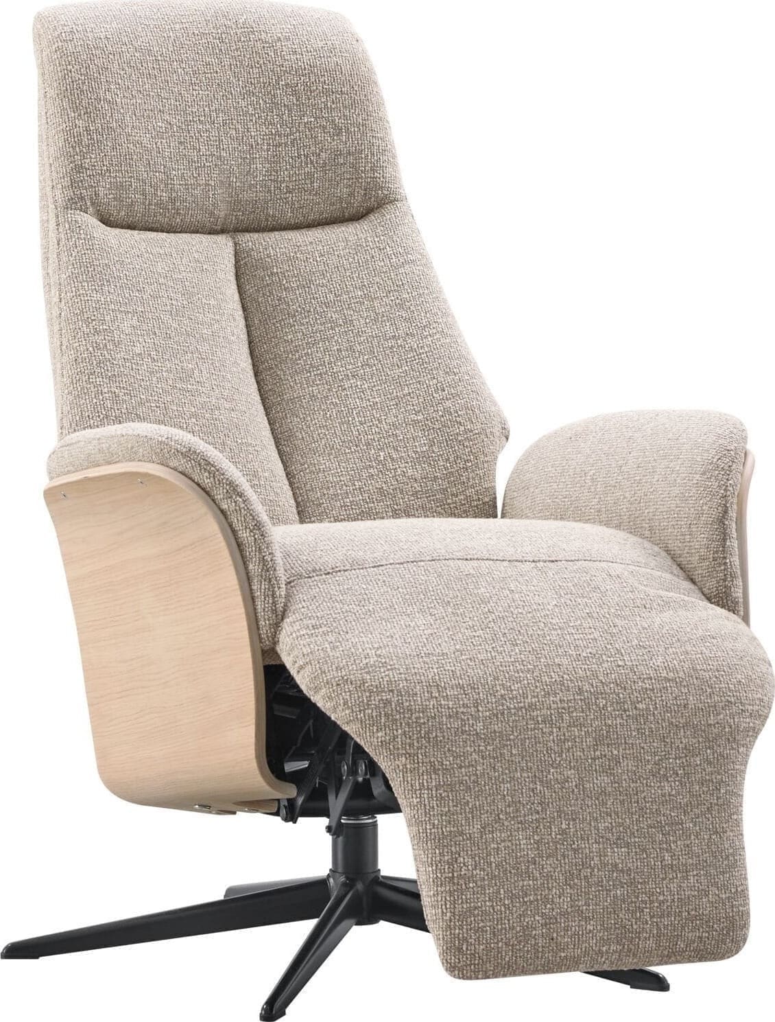 Pronto Wonen Relaxfauteuil Serio beige licht hout premium comfort Beige|Wit Fauteuil