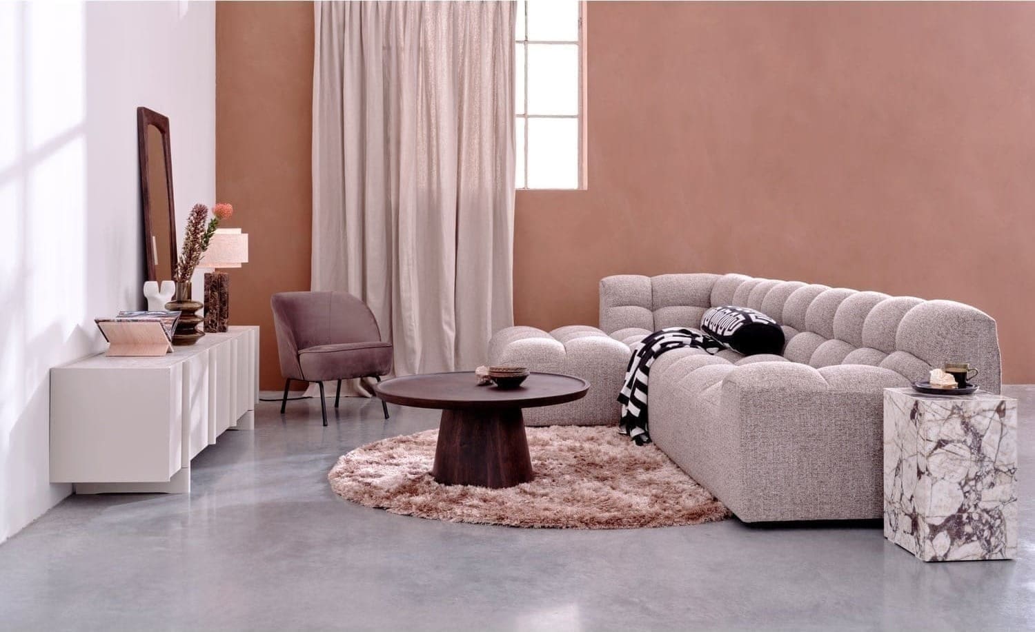 WOOOD Allure chaise longue links geweven stof bruin melange Bruin melange Bank