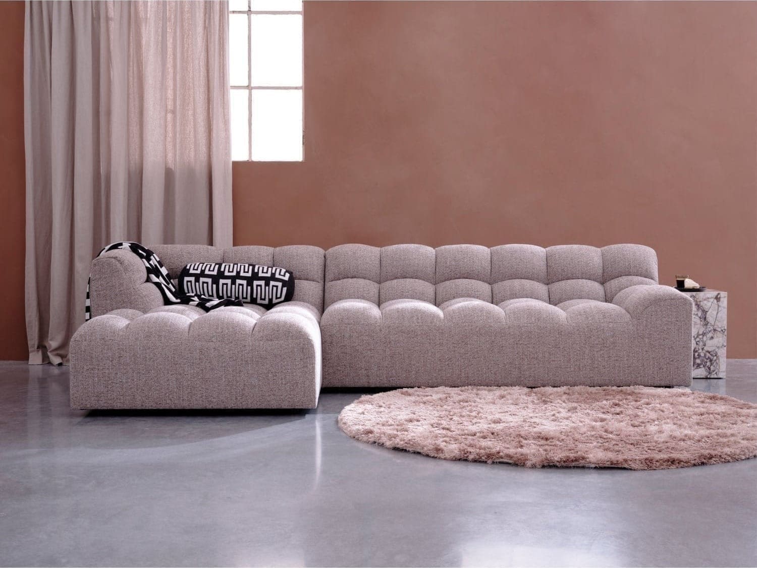 WOOOD Allure chaise longue links geweven stof bruin melange Bruin melange Bank