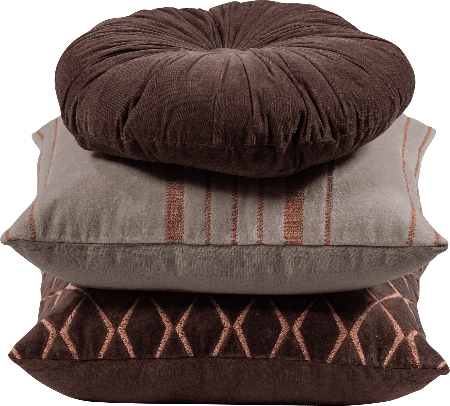 WOOOD Aziz kussens velvet bruin/naturel - set van 3 Bruin Sierkussen