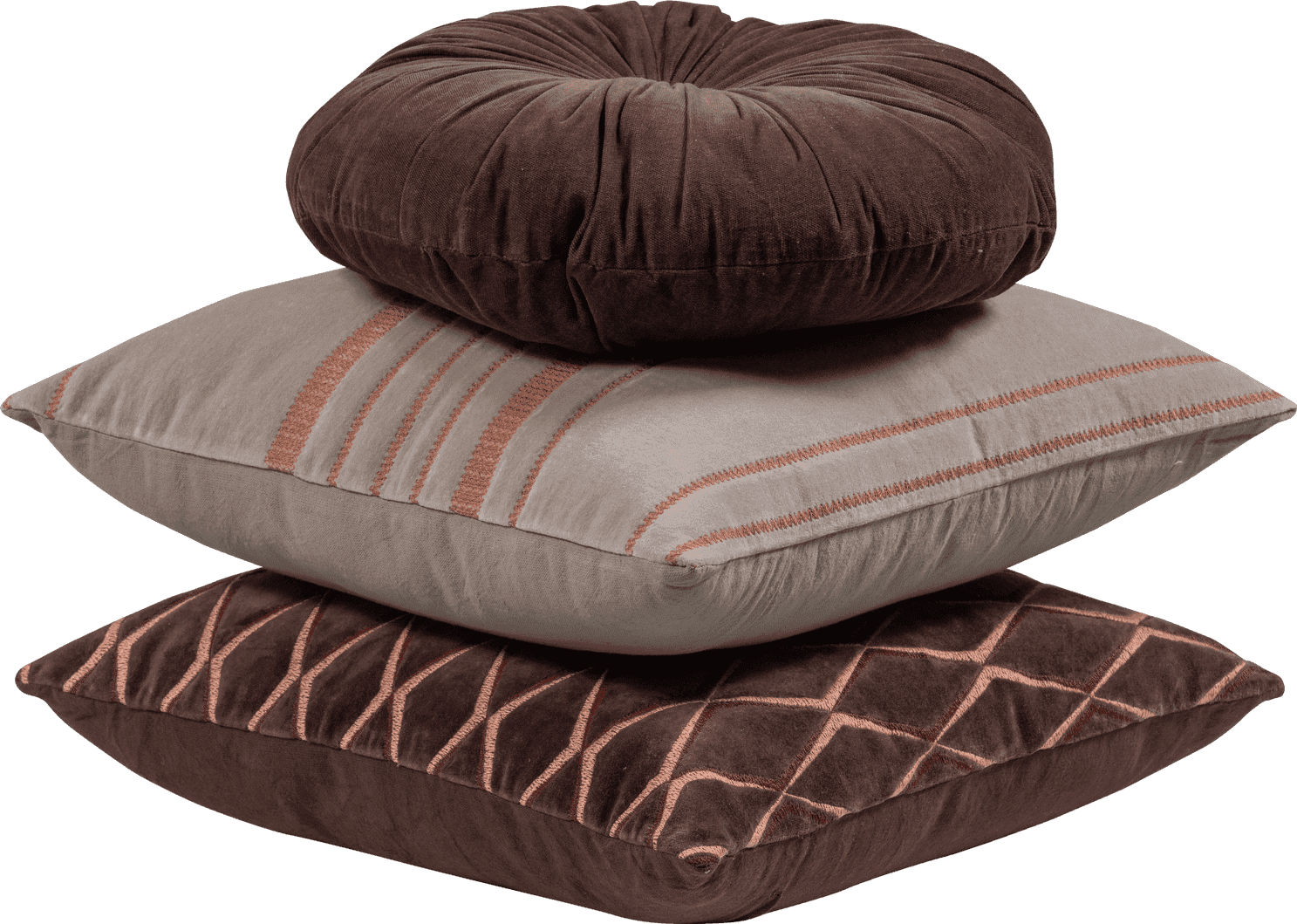 WOOOD Aziz kussens velvet bruin/naturel - set van 3 Bruin Sierkussen