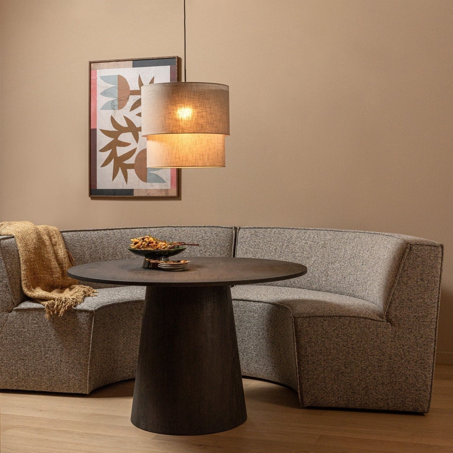 WOOOD Europa 2-zitsbank eetbank geweven stof zand melange Bruin|Beige 2-zitsbank