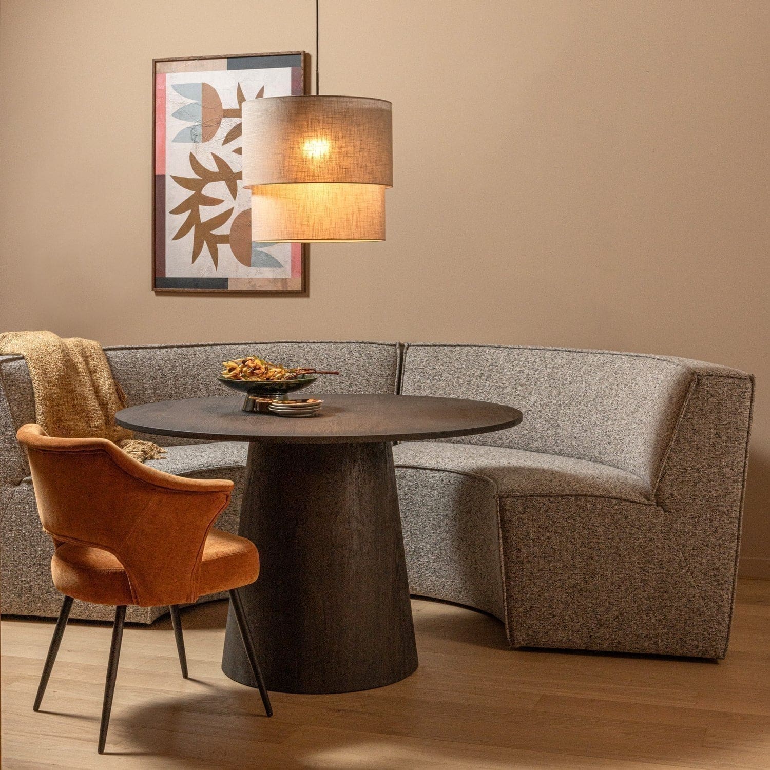 WOOOD Europa 4-zitsbank eetbank geweven stof zand melange Bruin|Beige 4-zitsbank