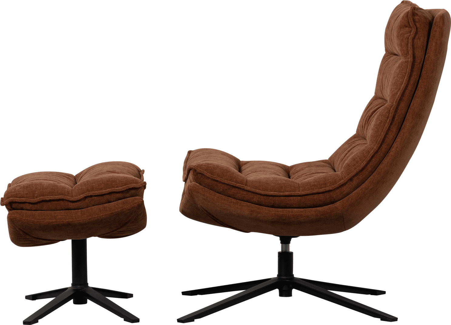 WOOOD Kube draaifauteuil met hocker bruin Bruin Draaifauteuil